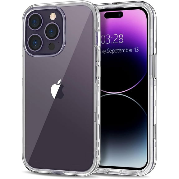 Case for iPhone 14 Pro Max Case 6.7 inch, Crystal Clear Heavy Duty Defender Phone Case 3 Layer Shockproof Full-Body Protective Case Hard PC Shell & Soft TPU Bumper Cover for Women Girls, Clear