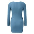 thumbnail image 2 of Oversized Sweaters for Women Women Casual Long Sleeve Bodycon Short Sweater Dresses Crew Neck Stretchy Knit Knitted Solid Long Pullover Jumper Sky Blue,XL, 2 of 4