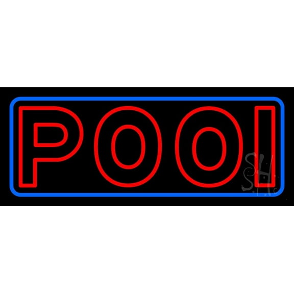 Double Stroke Red Pool With Blue Border LED Neon Sign 13 x 32 - inches, Clear Edge Cut Acrylic Backing, with Dimmer - Bright and Premium built indoor LED Neon Sign for Bar decor.