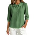 thumbnail image 5 of MVRLSH Womens Tops Shirts Blouse Casual Button Down V Neck Long Sleeve Lightweight Soft Pullover Basic Tee Top Loose Fit Linen Blouses Green - XL, 5 of 6