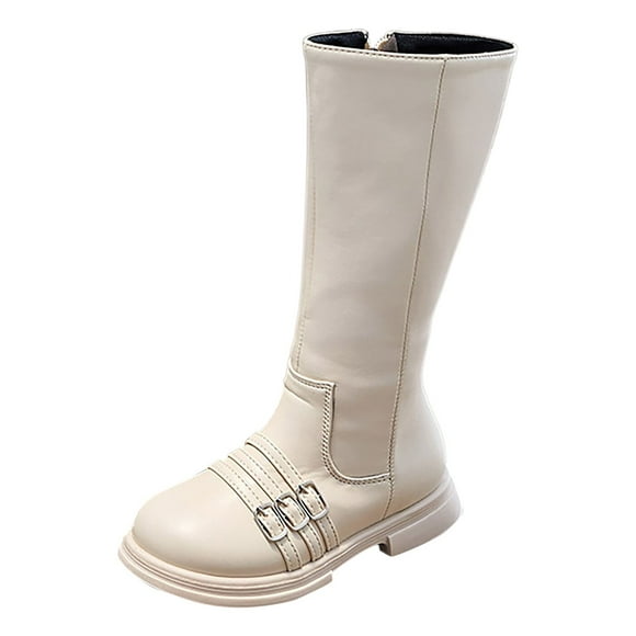 PEASKJP Children's Boots Warm Winter Lined Waterproof Boots Non-slip, White 27