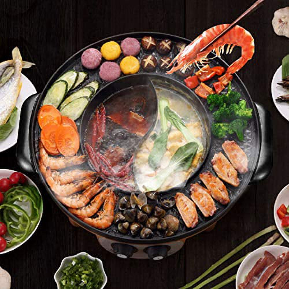 Food Party Hot Pot and Grill Electric Smokeless Grill with Separable C