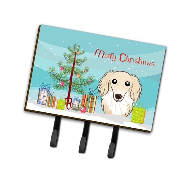 ""Caroline'S Treasures Bb1584Th68 Árbol De Navidad Y Correa O Llavero Para Perro Salchicha Color Crema De Pelo Largo, Grande, Multicolor""