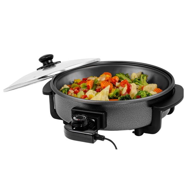 OVENTE 11.5-Inch Electric Skillet & Frying Pan, 1400W Nonstick Cooking Pan with Adjustable Temperature Control, Tempered Glass Lid with Steam Vent, C