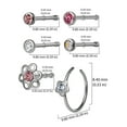 thumbnail image 4 of Body Jewelry Women's 16G Surgical Steel Crystal Flowers Nose Studs & Hoop in Pink, 6 Pack, 4 of 5
