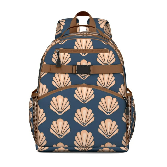 Starfish and Seashell Beach Students Backpack with Nautical Shell, Tropical Marine Life, Sea Coral, Fish and Cute Spiral Seashell Design