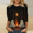 thumbnail image 2 of aohooy Womens 3/4 Sleeve Halloween Tunic Crewneck Shirts Funny Pumpkin Witch Ghost Bats Graphic Blouses T-Shirt Black,XXXXL, 2 of 4