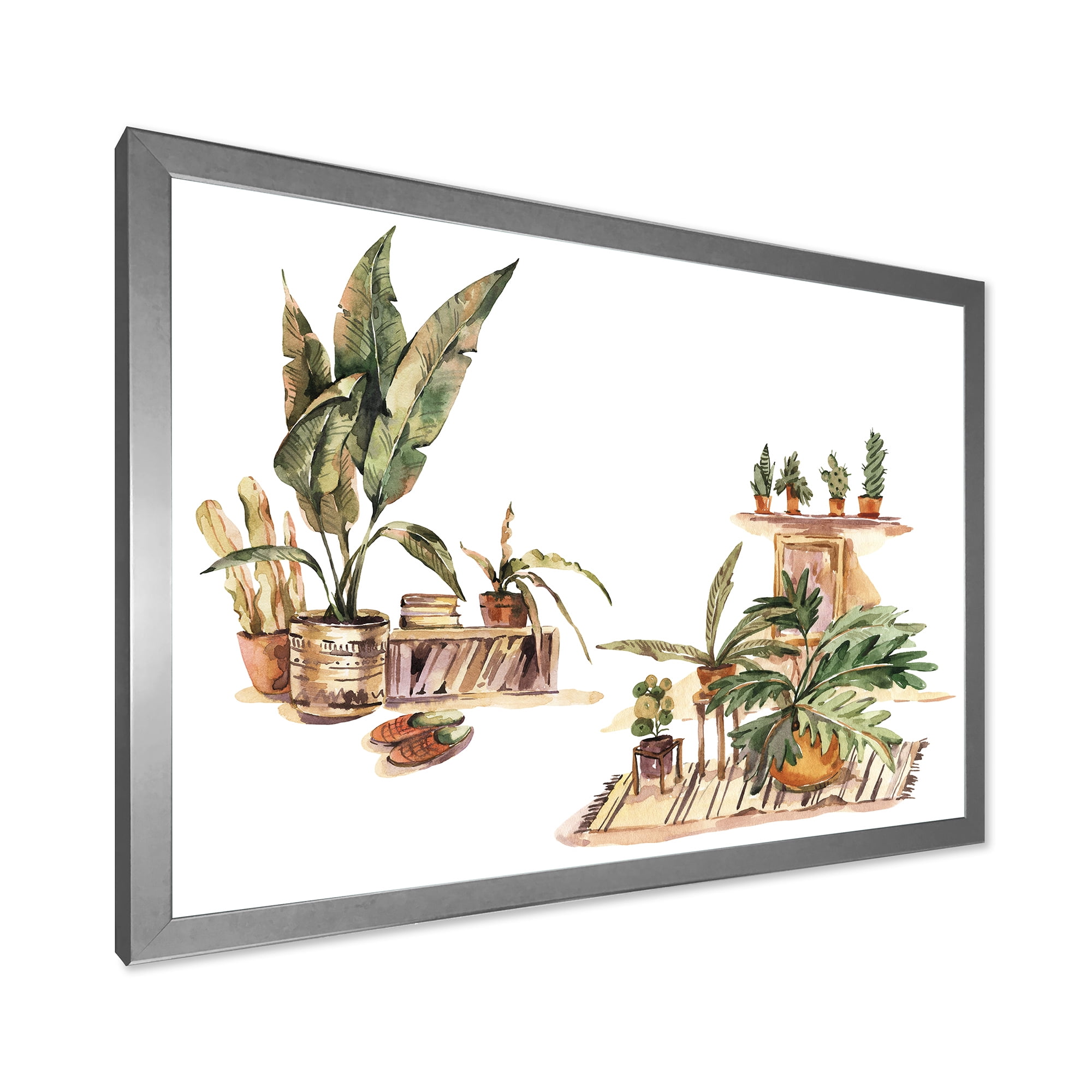 Designart 'Indoor House Plants Urban Jungle in Flowerpots III' Traditional Framed Art Print