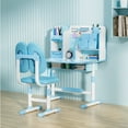 thumbnail image 3 of Cixusio Kids Desk and Chair Set,Height Adjustable School Desk Chair Set with Book Stand, Foot Pedal, Partition Design, Storage Drawer for Study,Suitable Gift for Girls Boys(Blue), 3 of 7