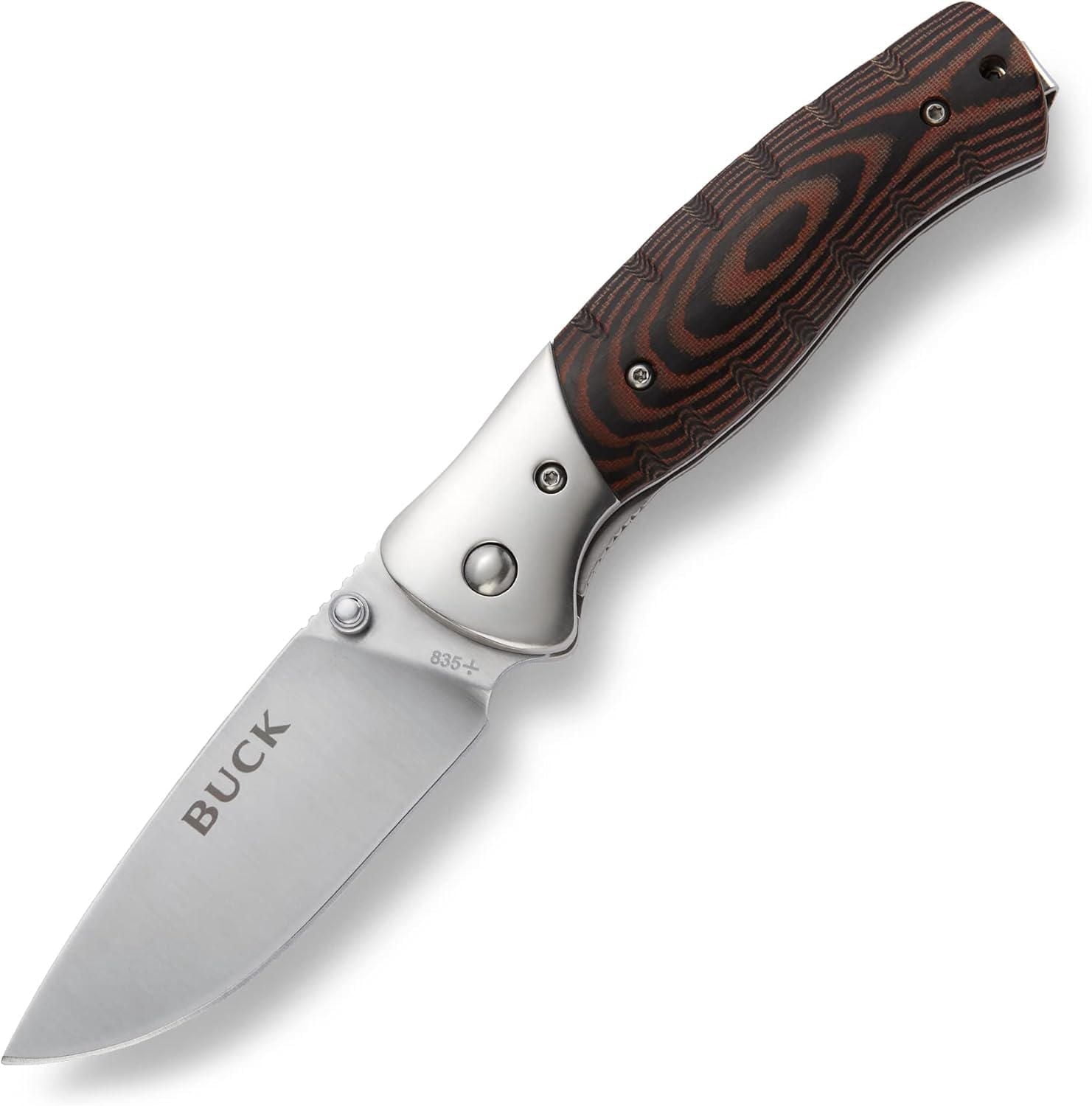 Buck Knives 835 Small Folding Selkirk Knife, Black/Brown, Drop Point Blade, Stainless Steel, 100% Lifetime Warranty, Heat Treated, One Hand Opening, Convenient, Pocket Clip, Hunting, Camping, Outdoors