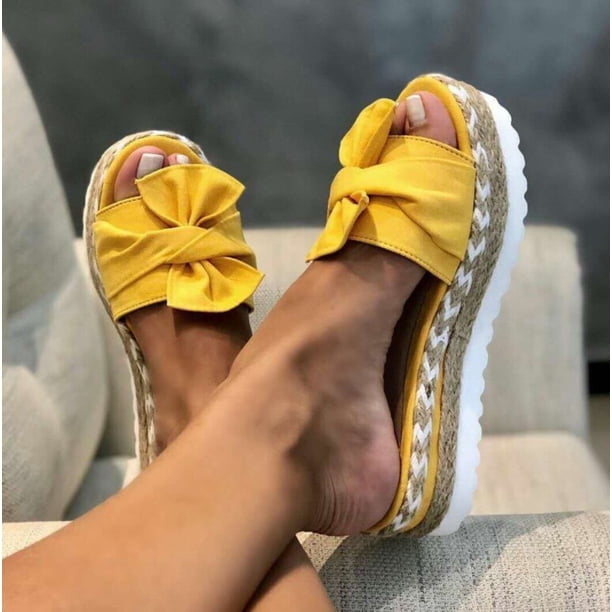 Nuevas zapatillas de Mujer, zapatos planos informales con plataforma y lazo de Color sólido, correas trenzadas a la moda, sandalias para caminar al aire libre, Zapatilla para Mujer Tan Jianjun unisex