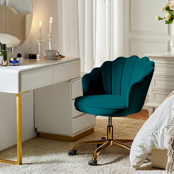 Makeup Vanity Chair Velvet Upholstered Office Task Desk Chairs Swivel Adjustable Teal