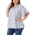 thumbnail image 4 of Agnes Orinda Women's Plus Size Top Floral Print Shirts V Neck Flared Short Sleeve Summer Casual Blouses 1X Blue, 4 of 6