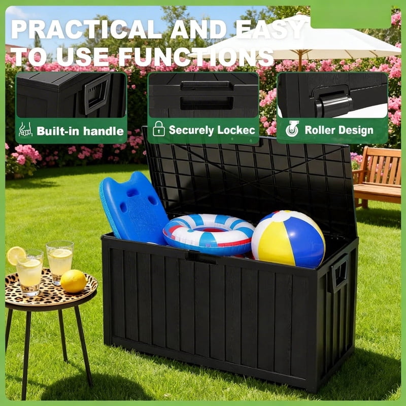75 Gallon Waterproof Outdoor Storage Box, Lockable Deck Box Bench, 350lb Capacity