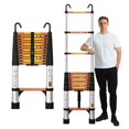 thumbnail image 1 of EvaStar 12.5FT Telescoping Ladder, Aluminum Lightweight Extension Ladder w/Hooks & Stabilizers, 330lbs Capacity Collapsible Ladders, Extension Telescopic Ladder for Home, Outdoor, RV - Orange & Silver, 1 of 4