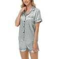 thumbnail image 6 of felwors Silk Pajamas for Women Set Short Sleeve Sleepwear Soft Button Down Loungewear 2 Piece Satin Pjs Shorts Set Grey, S, 6 of 8