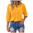 thumbnail image 3 of TTUHYWXI Womens Oversized Button Down Blouse Top Collared Long Sleeve Gauze Shirts (Yellow, XXL), 3 of 9
