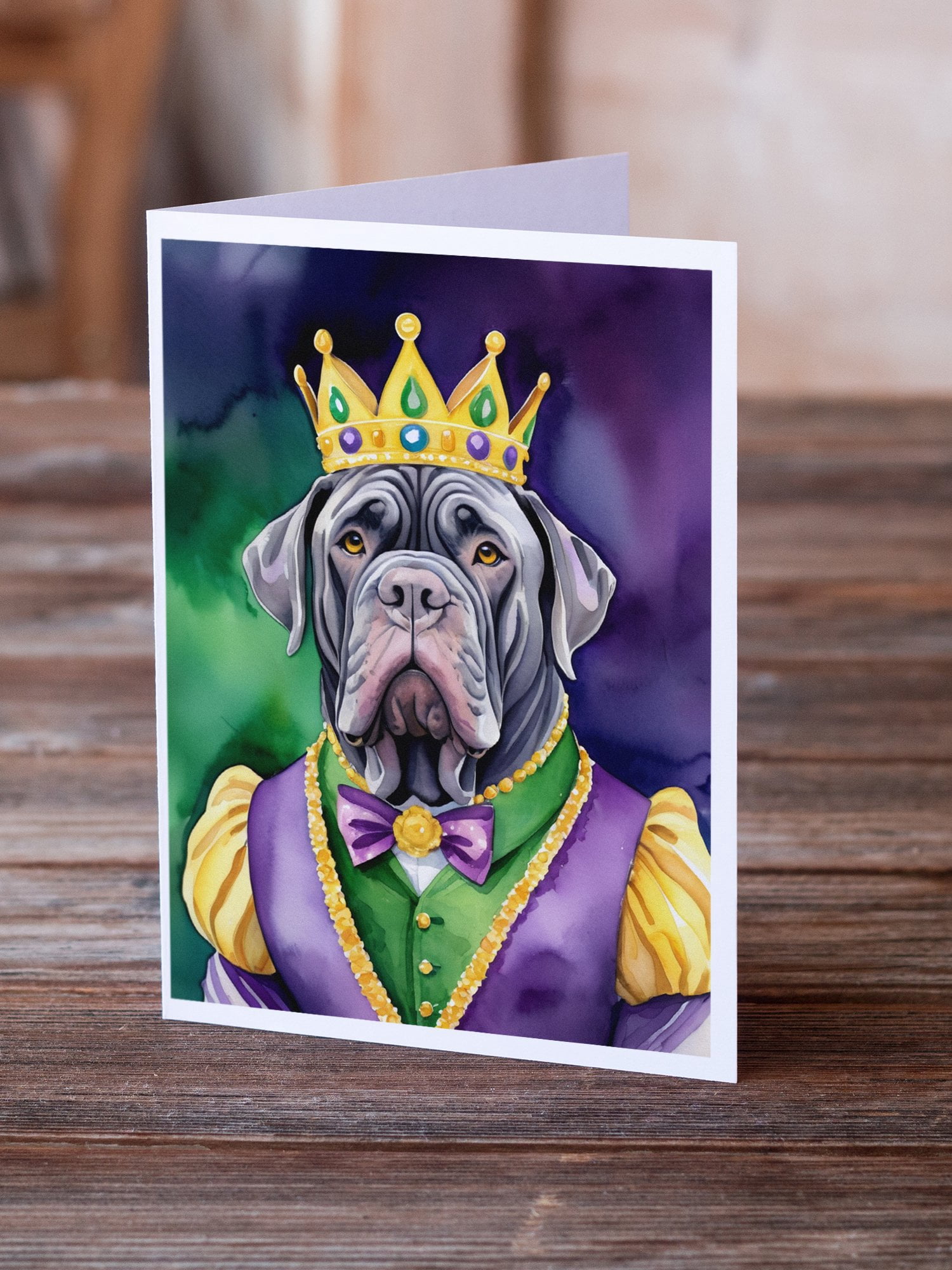 Neapolitan Mastiff King of Mardi Gras Greeting Cards Pack of 8 7 in x 5 in
