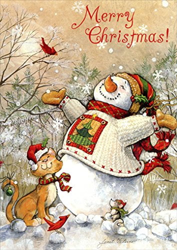 Tiny Snowmen Christmas Cards Handmade Xmas Cards Set of 4 Winter Note Card Set