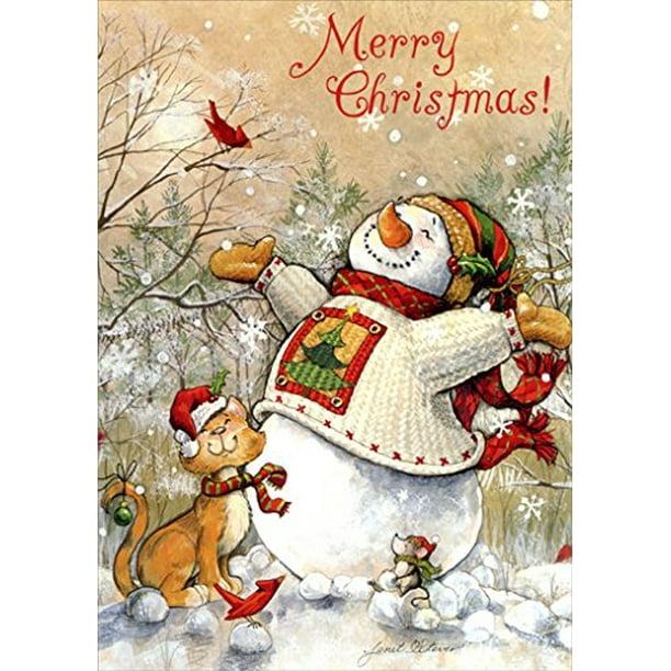 Snowman And Cat Winter Bliss Box Of 18 Christmas Cards Walmart Com