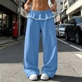 thumbnail image 2 of Women's Ruffle Waist Wide Leg Pants Elastic Lace Trim Lounge Trousers Loose Casual Streetwear Bottoms, S, 2 of 7
