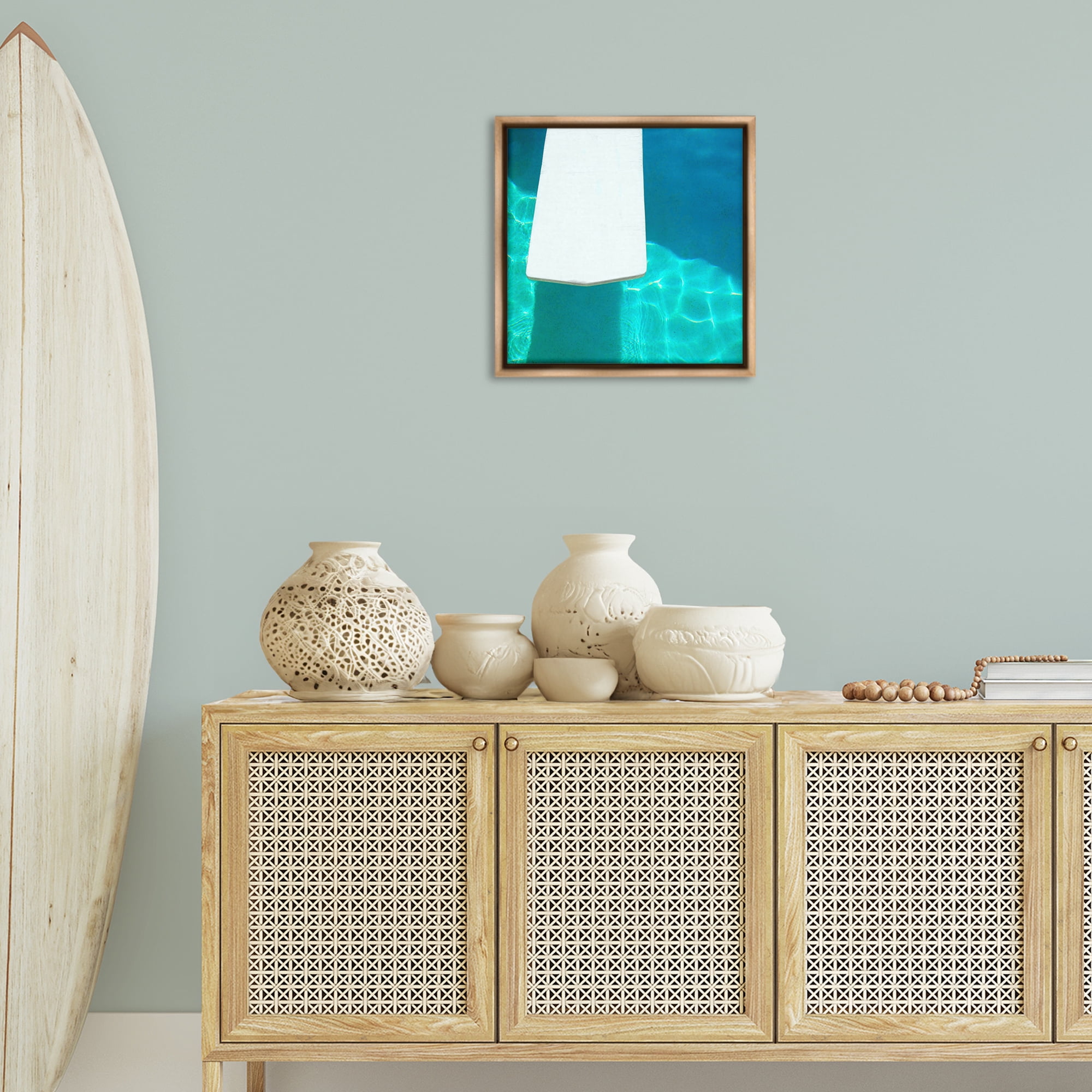 Stupell Industries Pool Diving Board Nautical & Beach Painting Brown Floater Framed Canvas Art Print Wall Art, 18 x 18