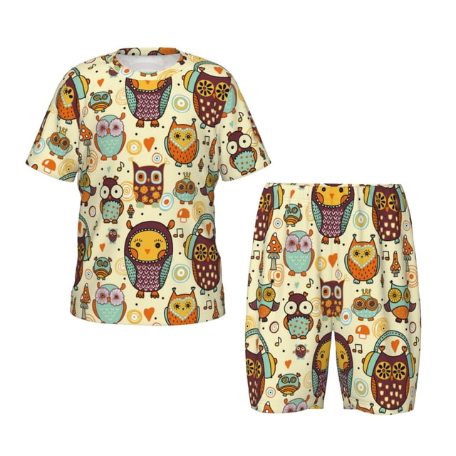 Balery Cute Owls Conjunto de Pijama Infantil de Manga Corta con Estampado – Ropa de Dormir de Algodón Suave-3X-Large