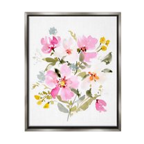 Stupell Industries Pink Cottage Blooms Botanical & Floral Painting Gray Floater Framed Canvas Art Print Wall Art, 25 x 31