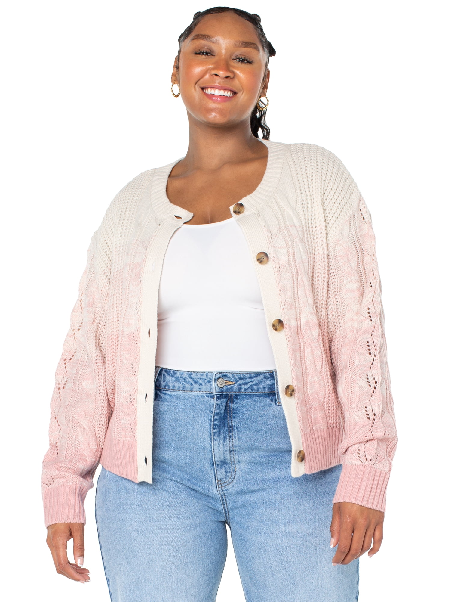 Celebrity Pink Women’s and Women’s Plus Ombre Cardigan Sweater, Sizes XS-4X