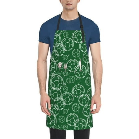 

Tebeau Soccer Print Waterproof Cooking Aprons Adjustable Bib Soft Chef Apron with 2 Pockets for Men Women