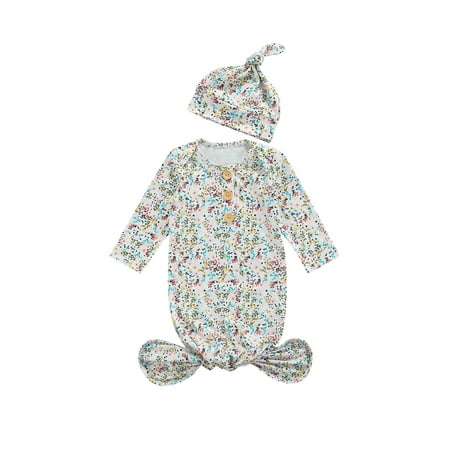 

Baby Cartoon Patterns Print Round Neck Long Sleeve Sleepwear and Cap
