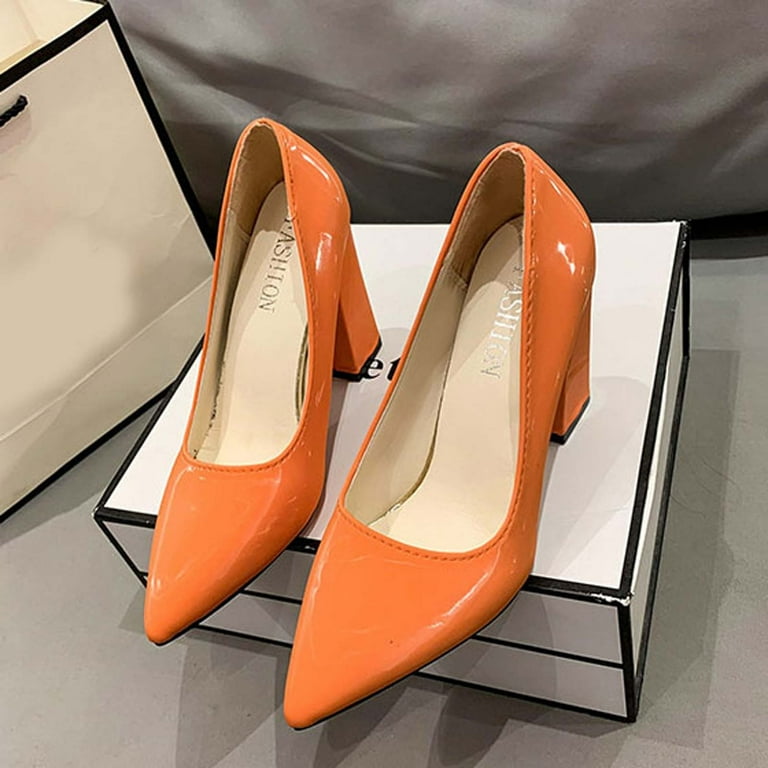 Summer Saving Clearance Tuobarr Block Heels Women s Fashion Pointed Toe Chunky Heels High Heels Shoes Multicolour Casual High Heels Shoes Orange US