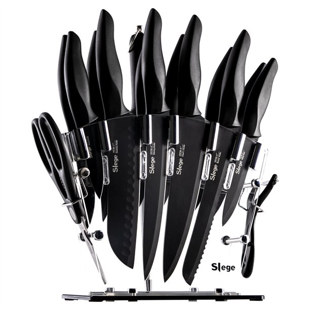 Slege Knife Set, 16 Piece Kitchen Knives Set with Sharpener, High