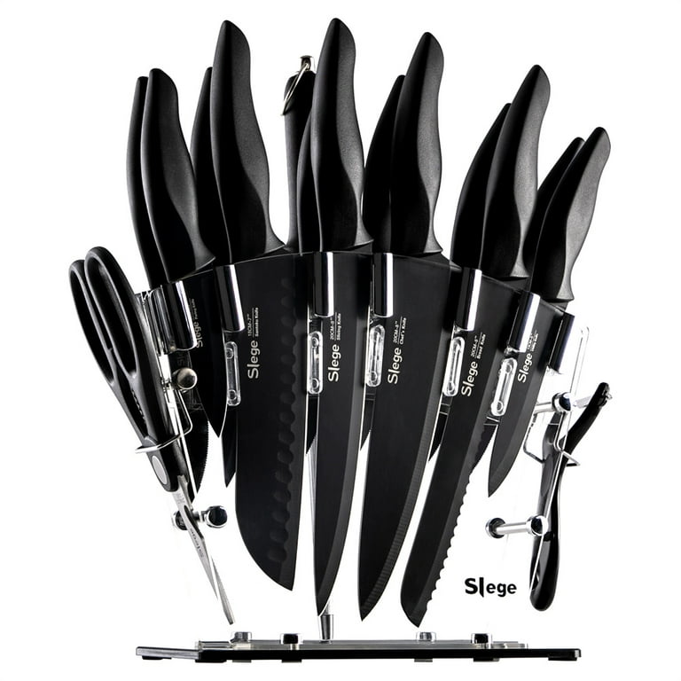 Aiheal Knife Set, 16 Pieces High Carbon Stainless Steel Black Non Stick  Coated Kitchen Knife Set, No Rust and Super Sharp Cutlery Knife Set with