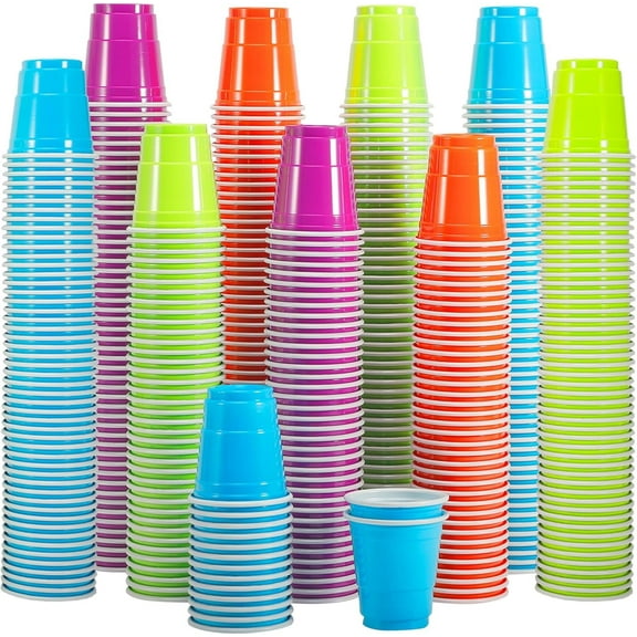 600 Count Disposable Shot Cups,2 oz Plastic Shot Glasses,Mini Plastic Shot Cups,Assorted Color Small Party Cups for Drinking Tasting Snacks Parties Wedding(4 Colors)