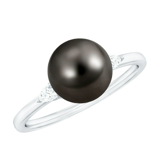 Rosec Jewels Natural Tahitian Pearl Engagement Ring for Women - Solitaire Black Pearl Ring - 10 mm - AAA Grade - With Jewelry Box, 925 Sterling Silver, US 4.00