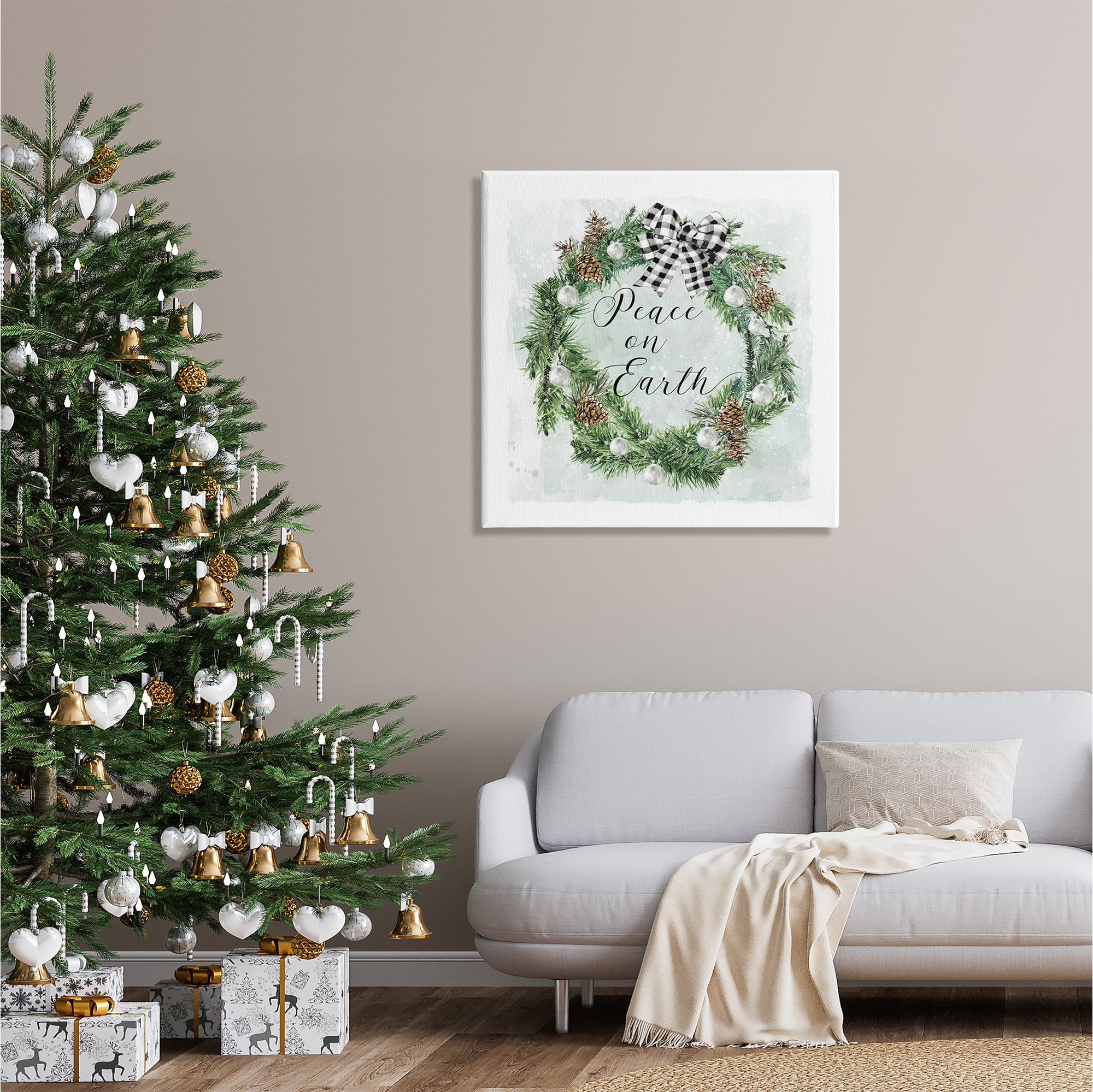 Stupell Industries Peace Seasonal Wreath Holiday Painting Gallery Wrapped Canvas Print Wall Art, 30 x 30