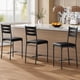thumbnail image 1 of Set of 2 bar stools - forrado metal dining sillas con de madera back, footrest, y thick cushion - counter height para kitchen island o apartment (negra), 1 of 7