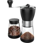 Manual Coffee Grinder, Hand Mill with Ceramic Burrs, Two Clear Glass Jars 5.5 oz Each, Stainless Steel Handle, Suitable for Camping and Home French Press, Turkish Brew, Espresso