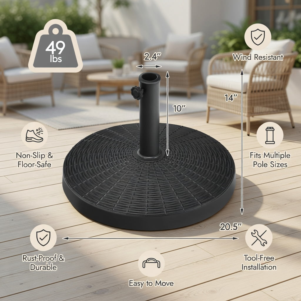 Resenkos Outdoor Umbrella Base,49 LBS Patio Resin Umbrella Base Stand for Outdoor, Black