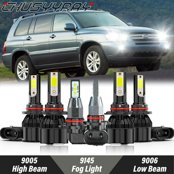 For Toyota Highlander 2004 2005 2006 2007 LED Front Headlight   Fog Light Bulbs Kit 6000K White 6 Pack