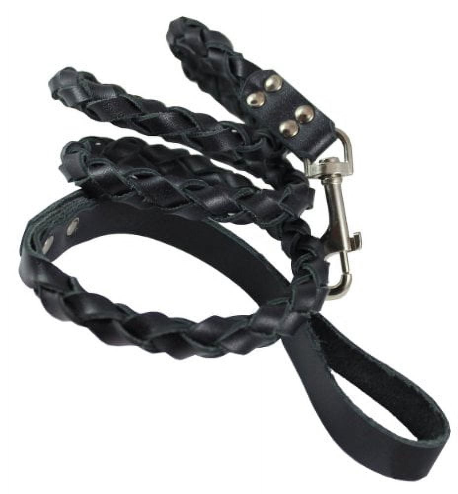 Round Fully Braided Genuine Leather Dog Leash, 4 Ft x 5/8" (15mm), Medium Breeds