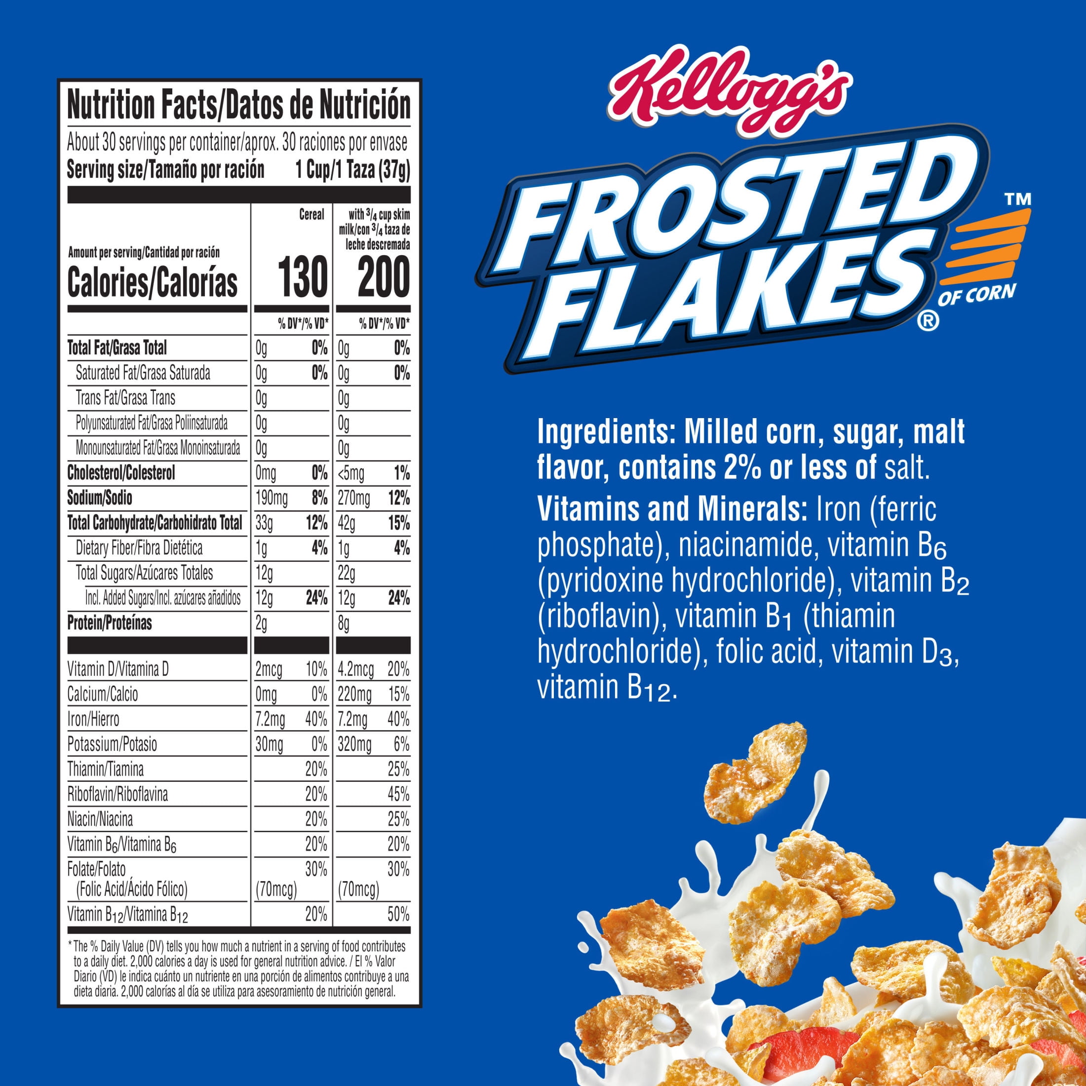 Kellogg's Frosted Flakes Original Breakfast Cereal, 8 Vitamins and Minerals Bag, 39.5 oz