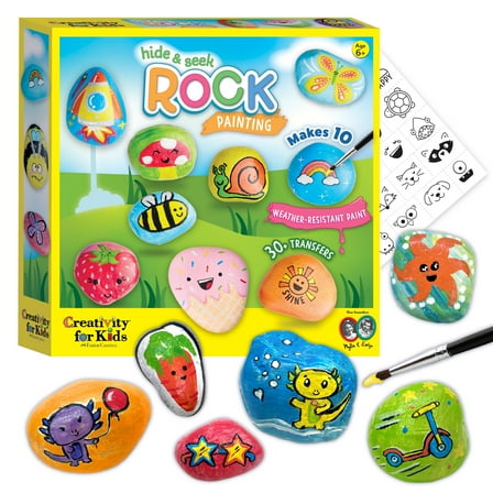 Creativity For Kids Hide and Seek Rock Painting Kit - Arts and Crafts for Kids Ages 6-8 , Gifts for Kids, Craft Kit with 10 Rocks and Waterproof Paint