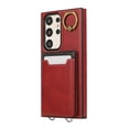 thumbnail image 7 of Wallet Back Case for Samsung Galaxy S22 Ultra with Wrist Strap, Stylish Magnetic Card Holder Finger Ring Kickstand PU Leather Lanyard Shockproof Slim Phone Case for Samsung Galaxy S22 Ultra, Red, 7 of 7