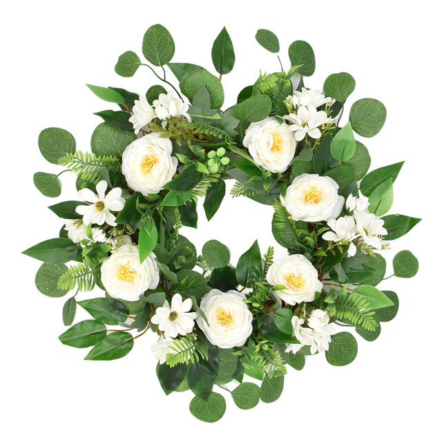 45cm corona de peonía Artificial de seda bnca, guirnalda de peonía de puerta frontal para interior al aire libre, decoración del hogar Decoración de Baoblaze Guirnalda de puerta floral