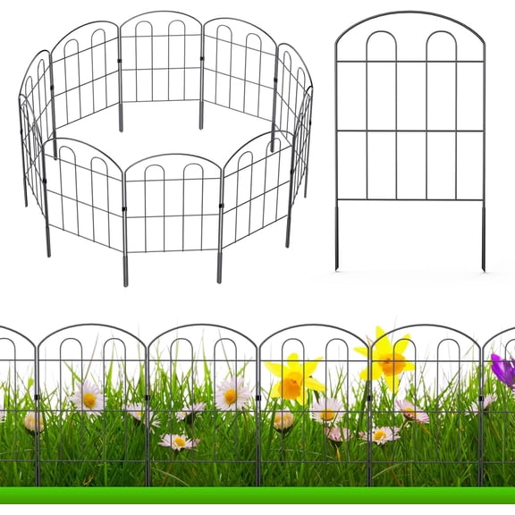 Decorative Garden Fence Outdoor 24in x 10ft Coated  RustProof Landscape Wrought Iron Wire Border Folding Patio Fences Flower Bed Fencing  Barrier Section Panels Decor