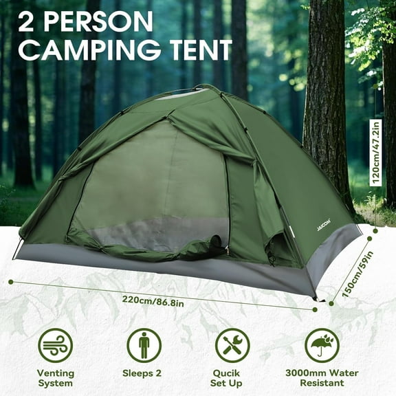 2 Person Camping Tent - Lightweight Backpacking Waterproof Windproof Easy Setup Hiking Tent for Outdoor Family Travel