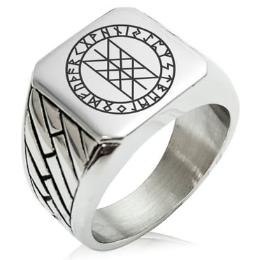 Stainless Steel Vegvisir Web of Wyrd Skuld’s Net Viking Geometric Pattern Biker Style Polished Ring