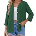 thumbnail image 3 of Wxolcjlv Button Front 3/4 Sleeve Cardigan for Women Crew Neck Casual Daily Lightweight Outerwear, 3 of 9